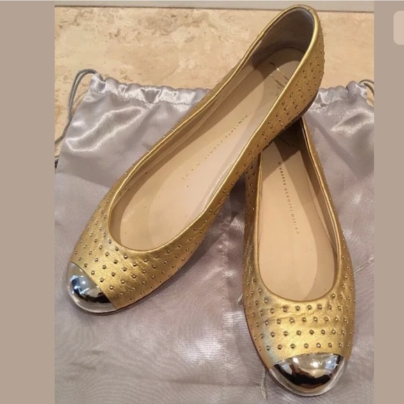 GIUSEPPE ZANITTI Gold Ballet Flats Capped Toe 38.5 - Picture 4 of 8
